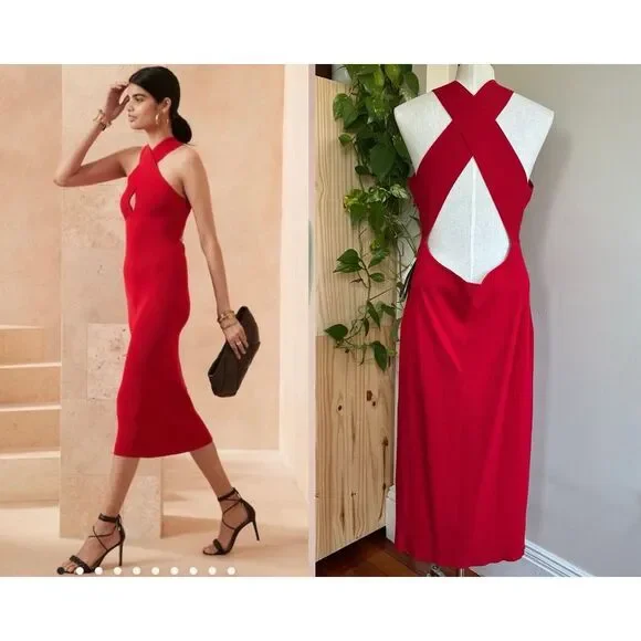 Banana Republic | Dresses | Nwt Banana Republic Xl Tall Volta Halter  Sweater Dress Red Bodycon Pencil Event | Poshmark